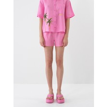 Xint Kadın Pembe %100 Keten Oversize Şort