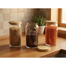 Bivium Bambu Kapaklı Hava Geçirmez Cam Kavanoz, Saklama Kabı, Makarna, Kuruyemiş, Bakliyat, Erzak Kavanozu (1 Adet, 1200 Ml)