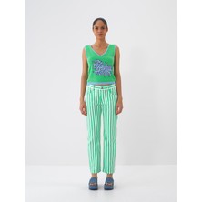 Xint Kadın Yeşil Pamuk Dokulu Regular Fit Bluz