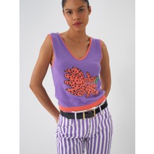 Xint Kadın Lila Pamuk Dokulu Regular Fit Bluz