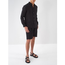 Xint Erkek Siyah %100 Keten Regular Fit Şort