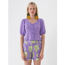 Xint Kadın Lila %100 Keten Regular Fit Bluz