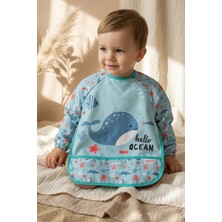 Hayat Store Marino Ocean Leke Tutmaz Sıvı Geçirmez Uzun Kollu Bebek Mama Önlüğü - Mavi Balina Desenli Blw ve Faaliyet Önlüğü 6-24 Ay