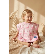 Hayat Store Flamingo Desenli Sıvı Geçirmez Cepli Bebek Mama Önlüğü - Leke Tutmaz Kolsuz Pembe Bebek Önlüğü (Blw Uyumlu) 6-24 Ay