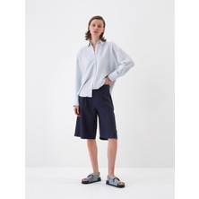 Xint Kadın Lacivert %100 Keten Oversize Şort
