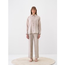 Xint Kadın Naturel %100 Keten Oversize Gömlek