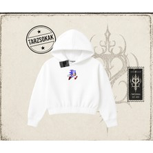 Tarzsokak Unisex Sonic The Hedgehog Kadın Crop Kapşonlu Sweatshirt Beyaz