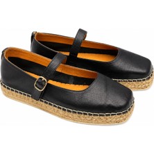 Butik Noble Shoes Hakiki Deri Siyah Kadın Espadril Babet
