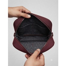 Raksin The Tote Bag Kabartma Yazılı Fermuarlı Bordo Çapraz ve Omuz Çantası