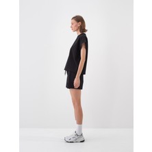 Xint Kadın Siyah Pamuk Dokulu Oversize Sweatshirt