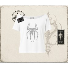 Tarzsokak Unisex Spiderman Kadın Kayık Yaka Tişört Beyaz