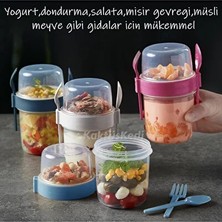 Akn 3'lü Set Çatal ve Kaşıklı Hazırla ve Çık Meyveli Yoğurt Kabı - Yemek Taşıma ve Saklama Kabı 800ML