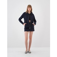 Xint Kadın Lacivert Pamuk Dokulu Oversize Sweat Mont