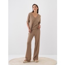 Xint Kadın Camel Pamuk Dokulu Oversize Bluz