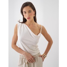 Xint Kadın Naturel Keten Karışımlı Slim Fit Bluz