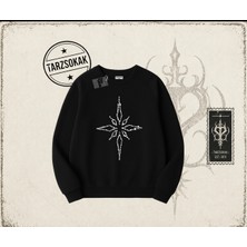 Tarzsokak Unisex Pusula Oversize Unisex Bisiklet Yaka Sweatshirt Beyaz
