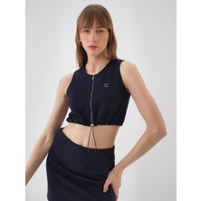 Xint Kadın Lacivert Pamuk Dokulu Regular Fit Crop