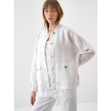 Xint Kadın Beyaz %100 Keten Oversize Ceket