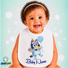 Ghostbastır Design Kişiye Özel Bluey Keten Bebek Mama Önlüğü – Yumuşak, Emici, Yıkanabilir, Özel Tasarım P074