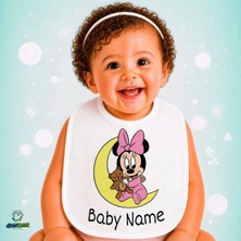 Ghostbastır Design Kişiye Özel Minnie Mouse Keten Bebek Mama Önlüğü – Yumuşak, Emici, Yıkanabilir, Özel Tasarım P092