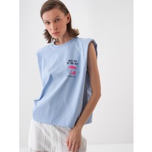 Xint Kadın Mavi Pamuk Dokulu Regular Fit Bluz