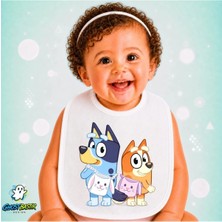 Ghostbastır Design Bluey Keten Bebek Mama Önlüğü – Yumuşak, Emici, Yıkanabilir, Özel Tasarım P020