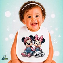 Ghostbastır Design Mickey ve Minnie Keten Bebek Mama Önlüğü – Yumuşak, Emici, Yıkanabilir, Özel Tasarım P133