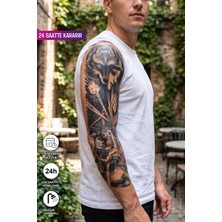 BP Tattoo Yarı Kalıcı Kol Dövmesi - Fantastik Orman, Kurt ve Okçu Motifli Suya Dayanıklı