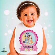 Ghostbastır Design Kişiye Özel Bluey Keten Bebek Mama Önlüğü – Yumuşak, Emici, Yıkanabilir, Özel Tasarım P075