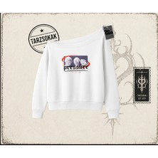 Tarzsokak Unisex Pressure Kadın Kayık Yaka Sweatshirt Beyaz