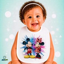 Ghostbastır Design Mickey ve Minnie Keten Bebek Mama Önlüğü – Yumuşak, Emici, Yıkanabilir, Özel Tasarım P131