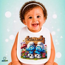 Ghostbastır Design Kişiye Özel Şirinler Keten Bebek Mama Önlüğü – Yumuşak, Emici, Yıkanabilir, Özel Tasarım P112