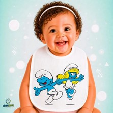 Ghostbastır Design Şirinler Keten Bebek Mama Önlüğü – Yumuşak, Emici, Yıkanabilir, Özel Tasarım P190