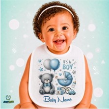 Ghostbastır Design Kişiye Özel Ayıcıklı Keten Bebek Mama Önlüğü – Yumuşak, Emici, Yıkanabilir, Özel Tasarım P069