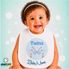 Ghostbastır Design Kişiye Özel Ikiz Bebekler Keten Bebek Mama Önlüğü – Yumuşak, Emici, Yıkanabilir, Özel Tasarım P085