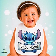 Ghostbastır Design Kişiye Özel Stitch Keten Bebek Mama Önlüğü – Yumuşak, Emici, Yıkanabilir, Özel Tasarım P106