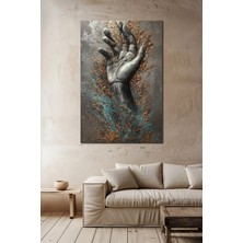 Soyut El Figürü ve Altın Parçacıklar Baskılı Cam Tablo – Modern Sanatsal Duvar Dekoru