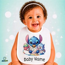Ghostbastır Design Kişiye Özel Stitch Keten Bebek Mama Önlüğü – Yumuşak, Emici, Yıkanabilir, Özel Tasarım P105