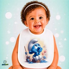 Ghostbastır Design Şirinler Keten Bebek Mama Önlüğü – Yumuşak, Emici, Yıkanabilir, Özel Tasarım P191