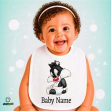 Ghostbastır Design Kişiye Özel Sylvester Keten Bebek Mama Önlüğü – Yumuşak, Emici, Yıkanabilir, Özel Tasarım P110