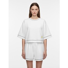 Xint Kadın Beyaz Pamuk Dokulu Oversize Sweatshirt