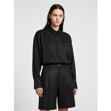 Xint Kadın Siyah %100 Keten Oversize Gömlek