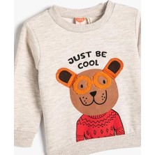 Sweatshirt Köpek Baskılı Uzun Kollu Bisiklet Yaka Pamuklu