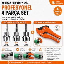 Trendhane Pprc & Pvc Plastik Boru Diş Açma Seti + 42 mm Plastik Boru Kesme Makası – 4 Parça Profesyonel Tesisat Seti
