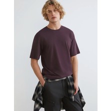 LC Waikiki Xsıde Mürdüm Loose Fit Basic Kalın Tişört