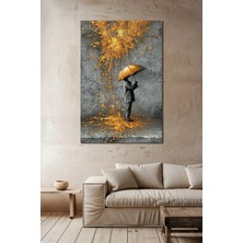 Şemsiyeli Adam Soyut Altın Sıçrama Baskılı Cam Tablo – Modern Sanat Uv Baskı