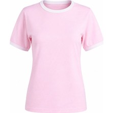 Trender Basic Biyeli O Yaka Pembe Kadın T-Shirt 26YDT1000001