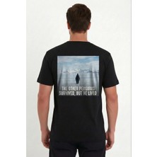 İlk El Grup Erkek T-Shirt Penguen Baskılı Bisiklet Yaka Kısa Kol Yazlık Tişört - Siyah