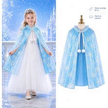 İlk El Grup Kar Tanesi Desenli Mavi Elsa Pelerini - Astarlı Frozen Pelerini 85 cm
