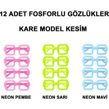 İlk El Grup Fosforlu Kare Model Glow Parti Gözlüğü Karanlıkta Yanan Gözlükler 12 Adet